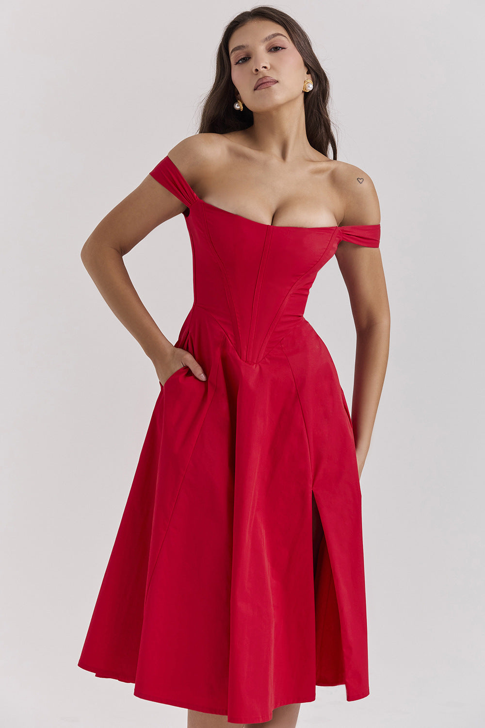 Damen Maxikleid mit schulterfreiem Design und floralem Muster EB