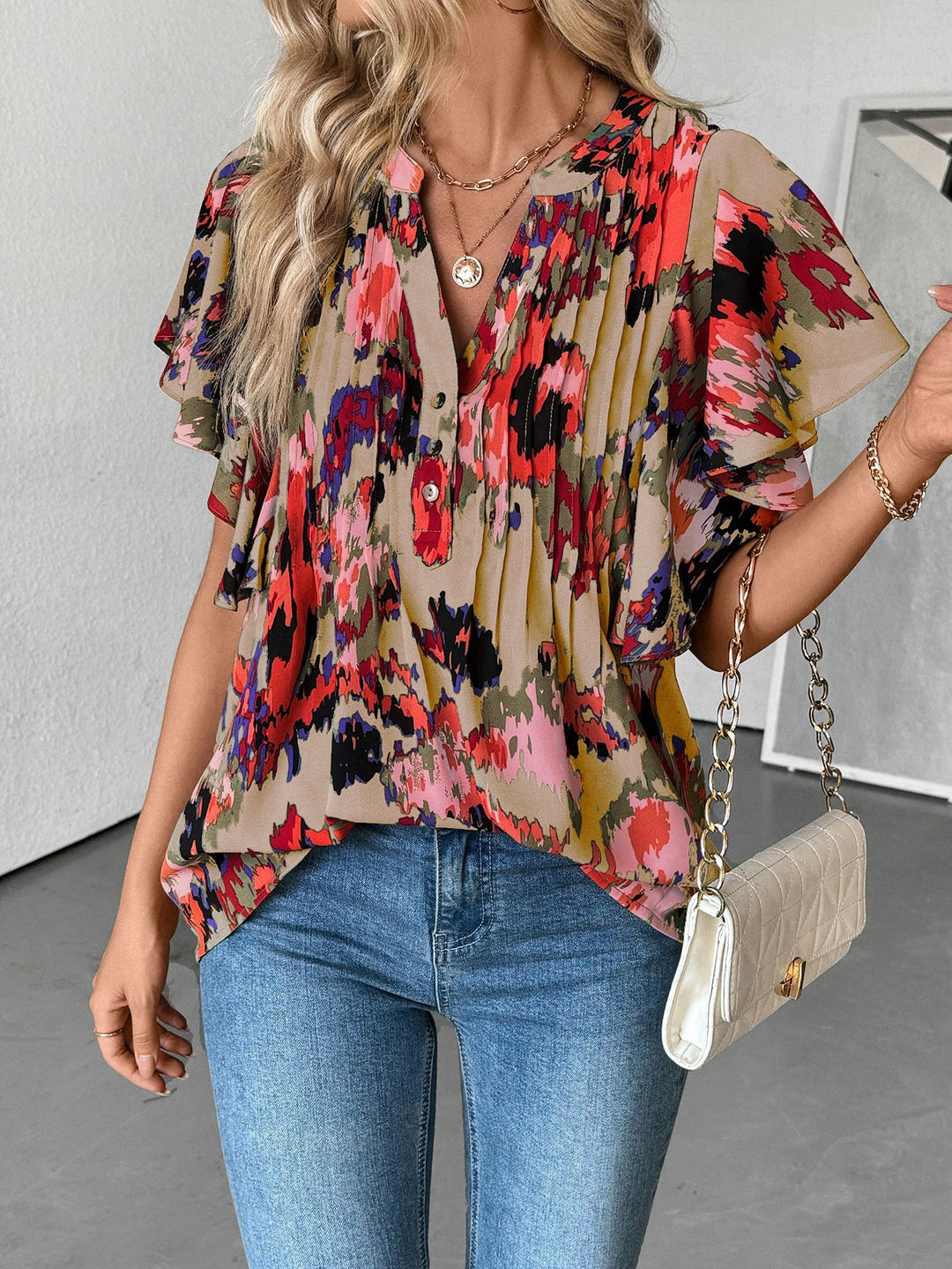 Damen Bluse mit Rüschenelementen und strukturiertem Design EB