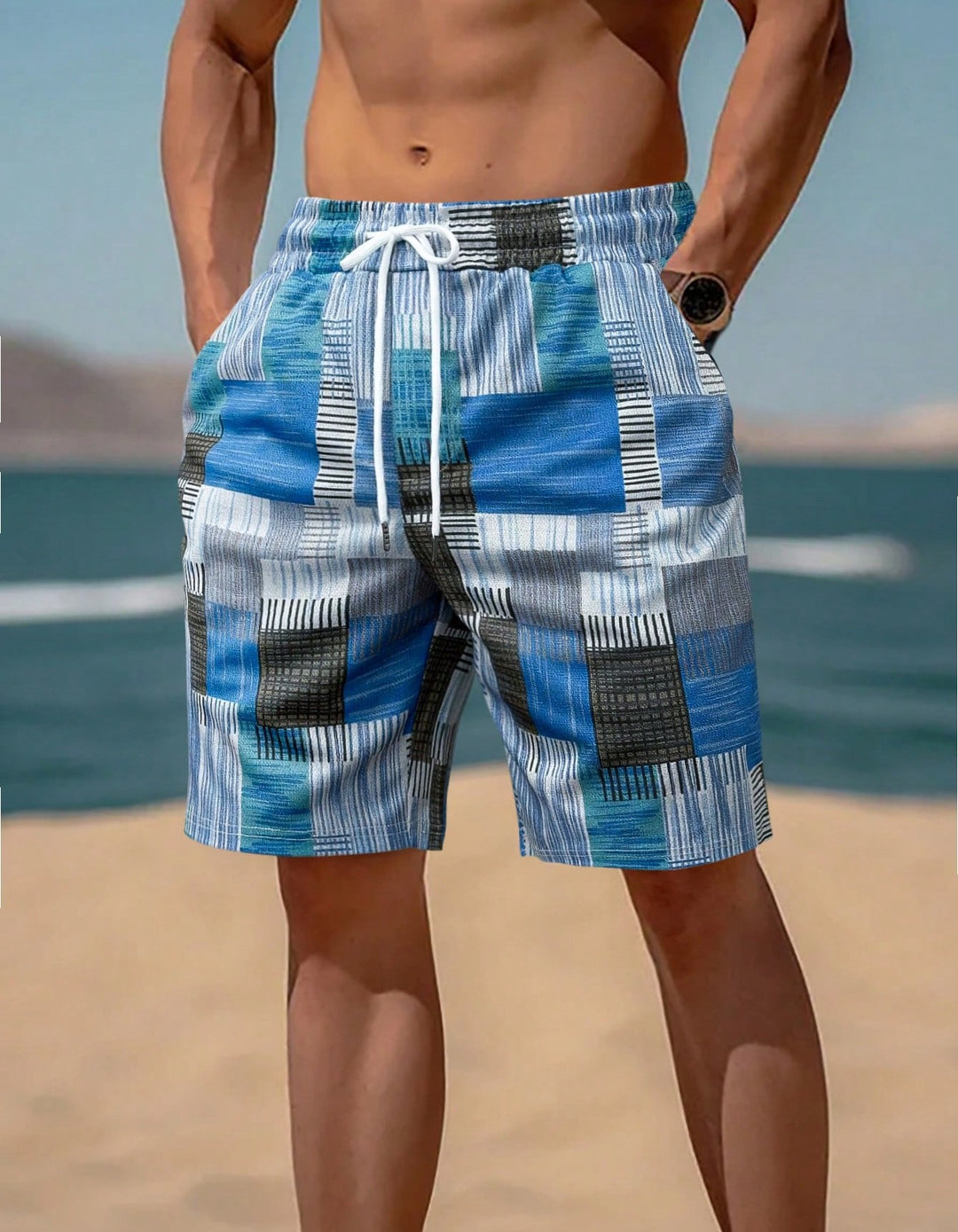 Herren stylische Bade-Shorts mit modernem Graphikmuster EB