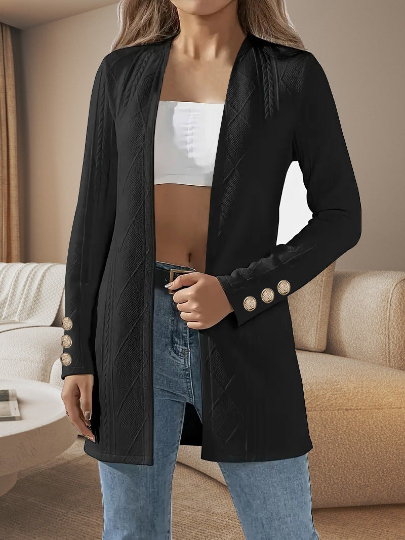 Damen Elegante Longjacke mit strukturiertem Design und dekorativen Knopfdetails EB