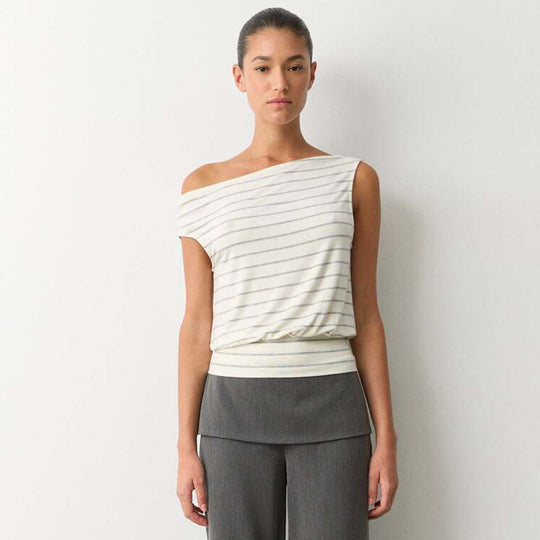Damen asymmetrisches Oberteil mit modischem Streifenmuster EB