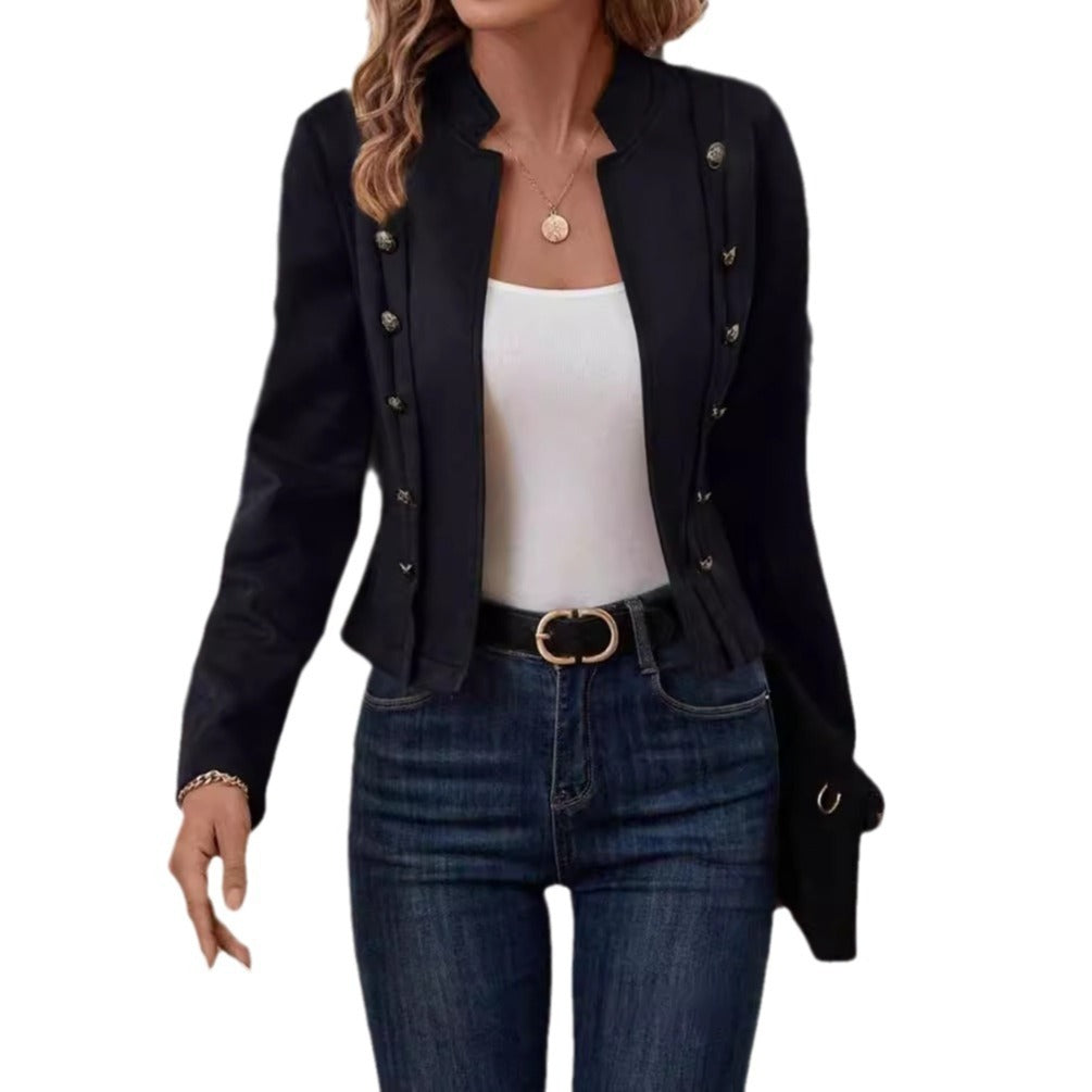 Damen modischer Wildlederblazer mit dekorativen Knöpfen EB