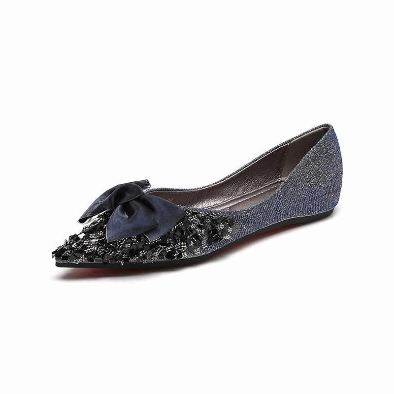 Damen elegante Ballerinas mit schimmerndem Strass- und Schleifenelement EB