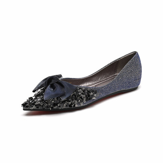 Damen elegante Ballerinas mit schimmerndem Strass- und Schleifenelement EB