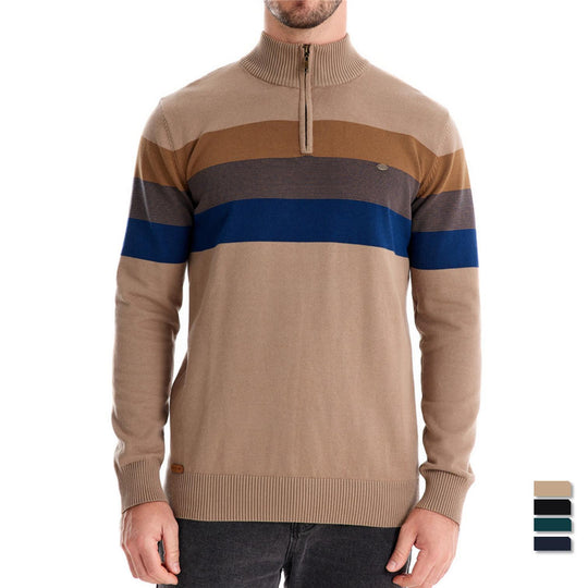 Herren Strickpullover mit modischem Stehkragen und feinen Streifen EB