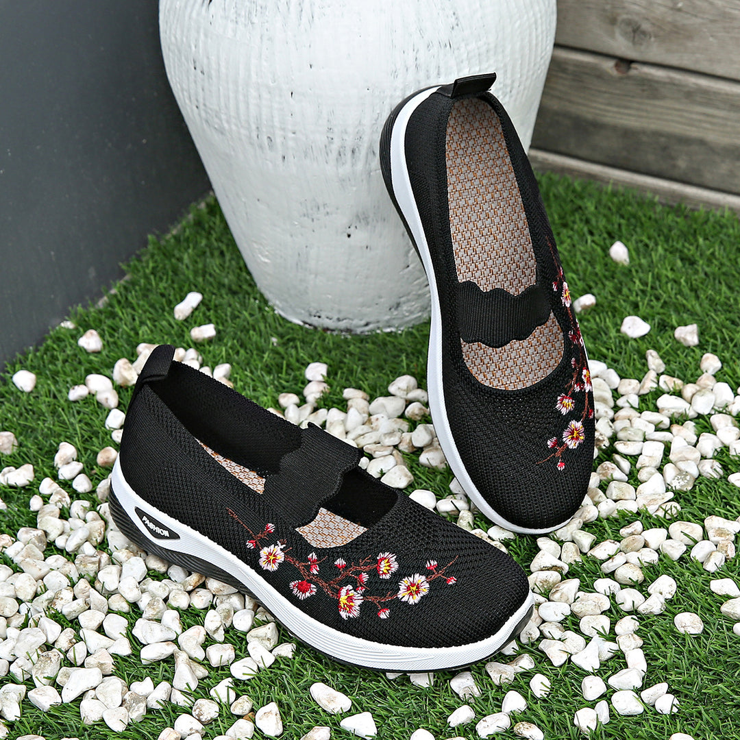 Damen Bequeme Sneaker mit floralen Stickereien EB