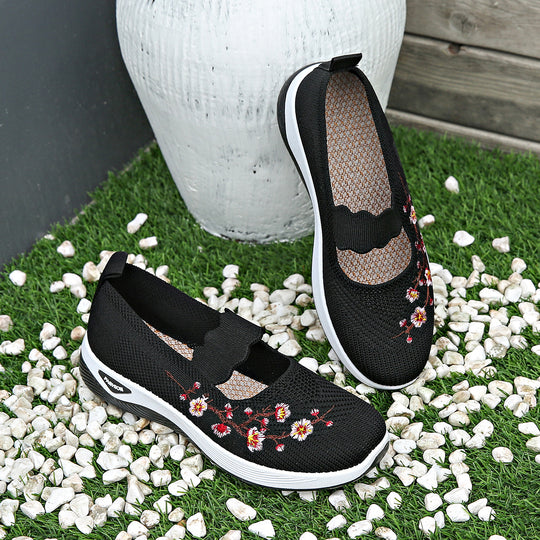 Damen Bequeme Sneaker mit floralen Stickereien EB