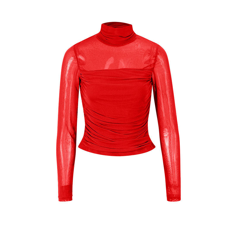 Damen Langarmshirt mit eleganter Raffung und transparentem Design EB