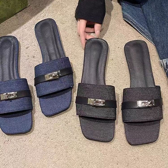 Damen Bequeme Schlappen mit modischem Riemen und elegantem Schnallenverschluss EB