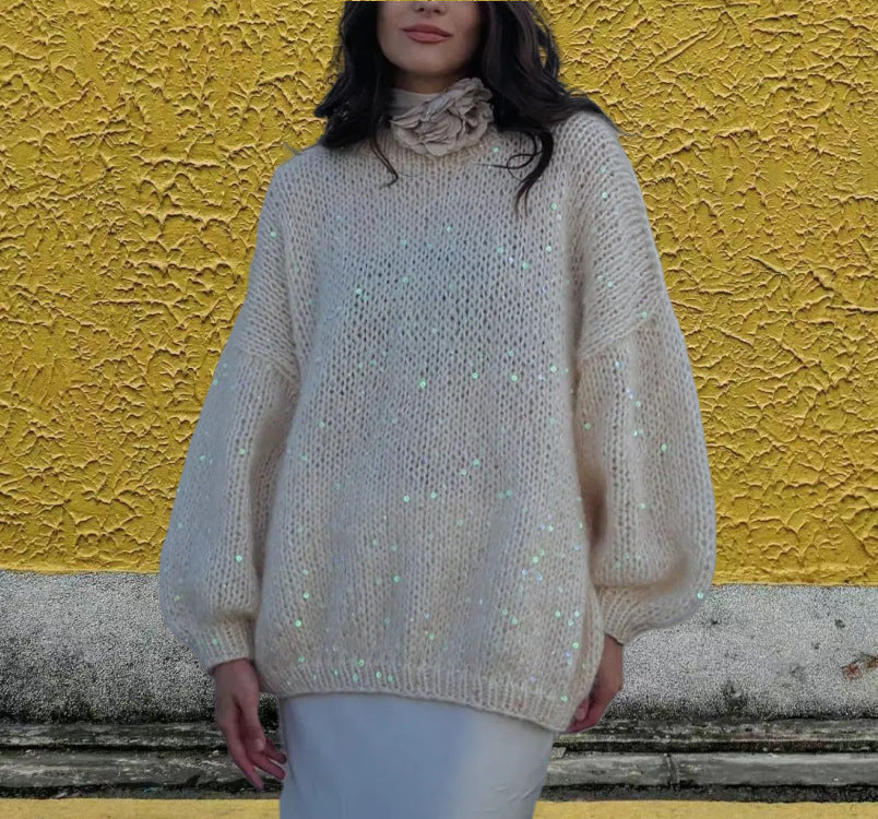 Damen Glitzernder Strickpullover mit weitem Schnitt und eleganten Akzenten EB