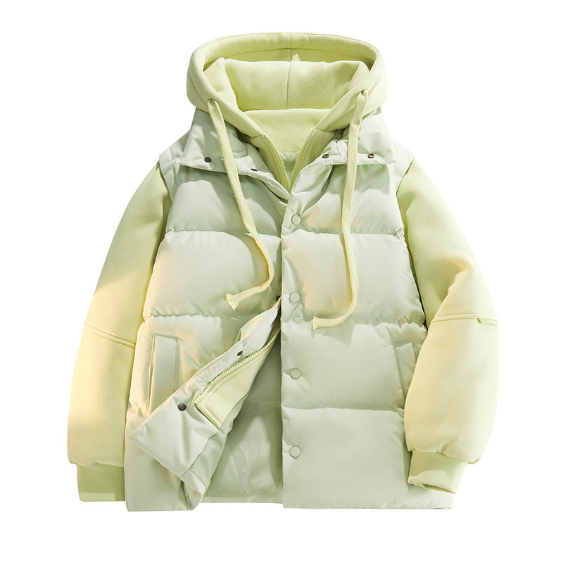 Herren Hybrid-Steppjacke mit Fleeceärmeln, Kapuze und verdecktem Druckknopfverschluss EB