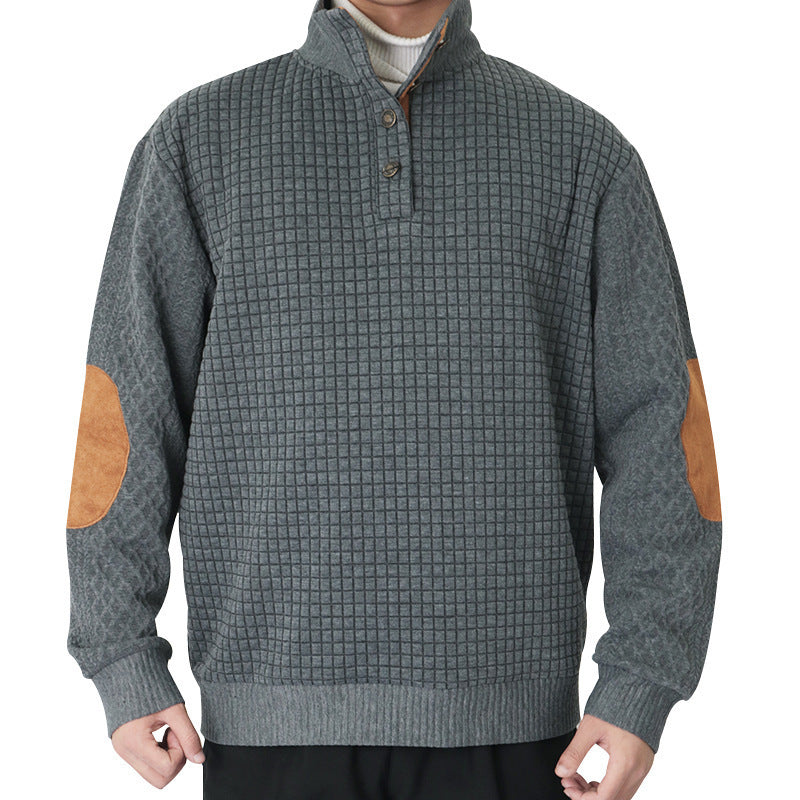 Herren modischer Pullover mit strukturiertem Kanalmuster und kontrastierenden Ellbogenpatches EB