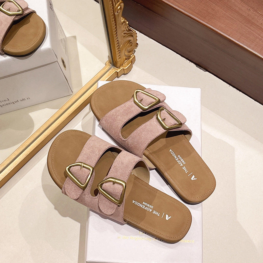Damen Modische Sandalen mit doppeltem Riemen und eleganten Schnallen EB
