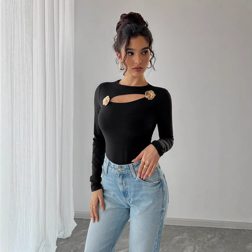 Damen Elegantes Langarm-Bodysuit mit raffinierten Ausschnitten EB