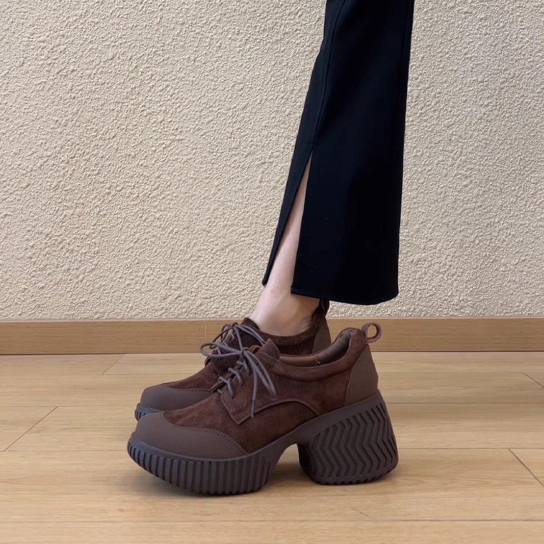 Damen bequeme Plateau-Schnürschuhe mit robustem Sohlenprofil und trendigem Design EB