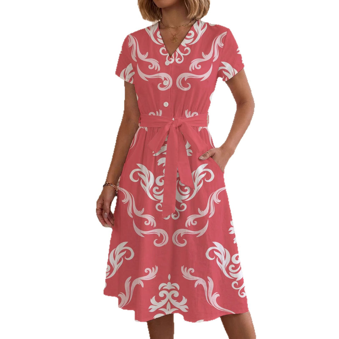 Damen Sommerliches Kleid mit taillierbarem Bindegürtel und floralem Muster EB