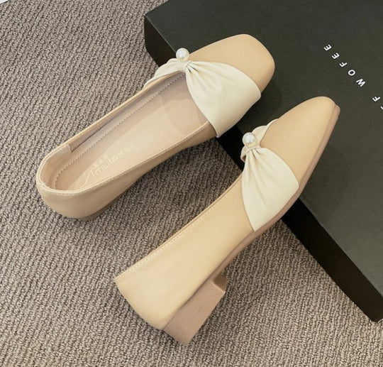 Damen elegante Slingback-Pantoletten mit perlenverziertem Schleifenakzent EB
