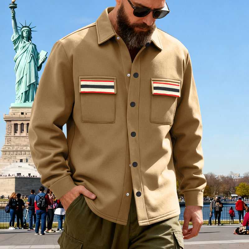Herren Overshirt-Jacke mit Druckknopfleiste und gestreiften Brusttaschen EB