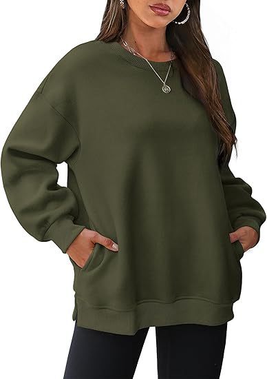 Damen nan lässiger Oversize-Sweatpullover mit seitlichen Eingrifftaschen, geripptem Saum und überschnittener Schulter EB