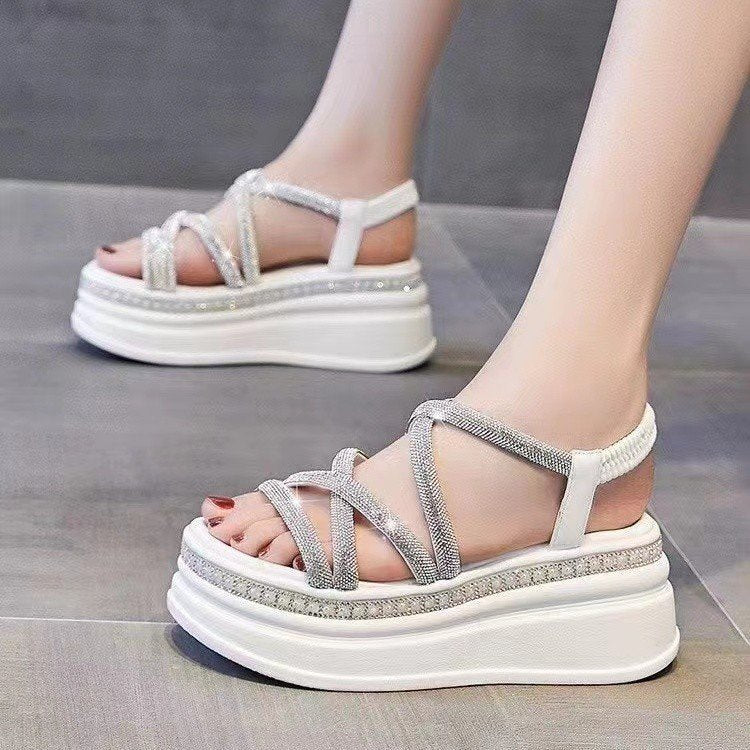 Damen Glamouröse Plateau-Sandalen mit verzierter Riemchenführung EB