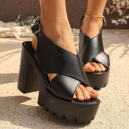 Damen Plateau-Sandaletten mit verstellbarem Riemendesign und robustem Blockabsatz EB