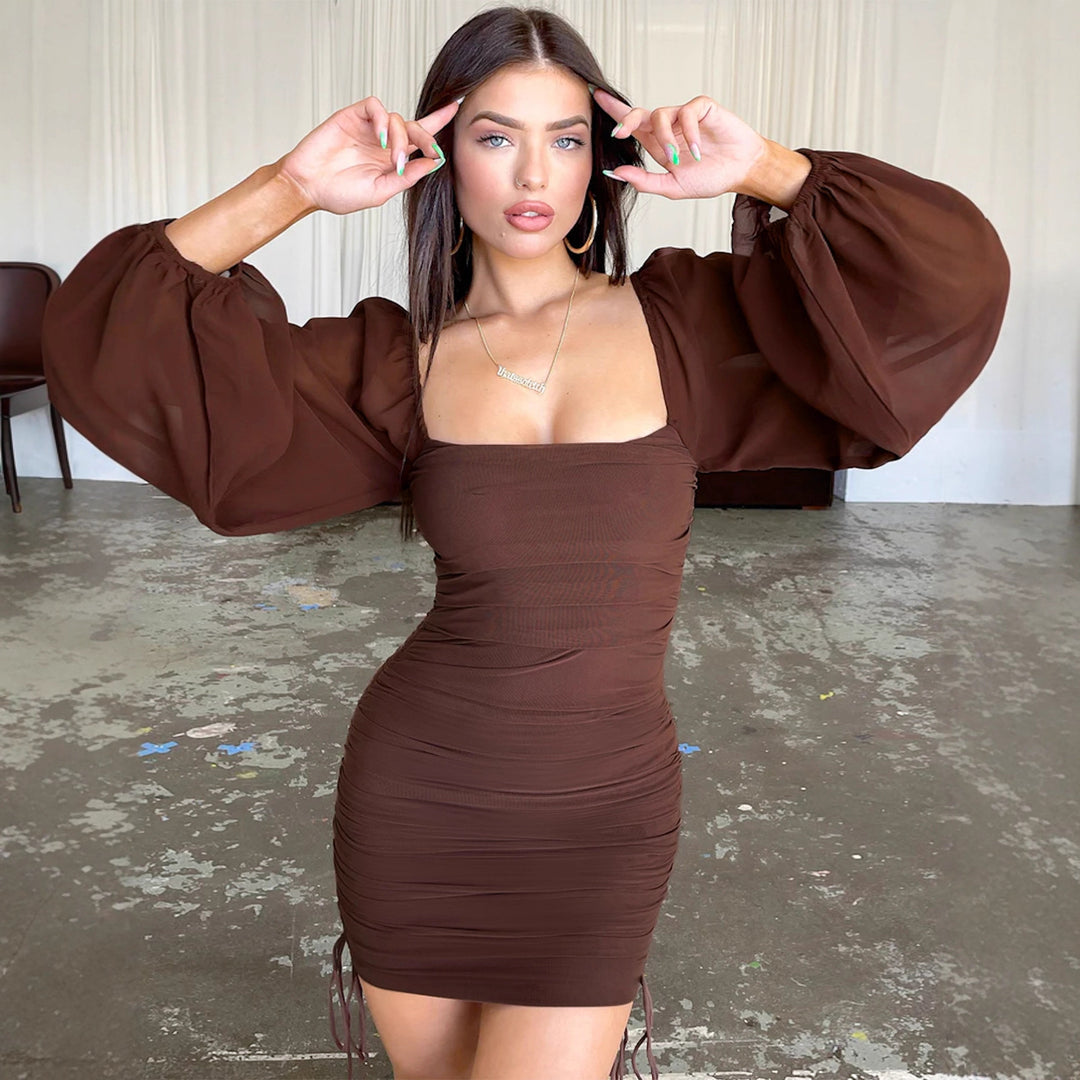 Damen Figurbetontes Minikleid mit puffärmel und seitlicher Raffung EB