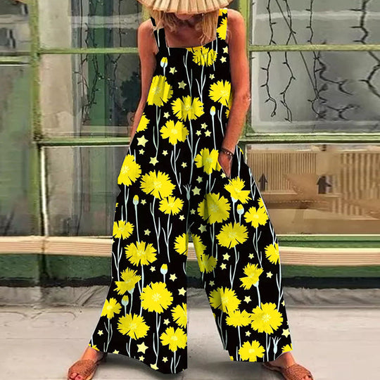 Damen lässiger Jumpsuit mit floralem Muster und weitem Schnitt EB