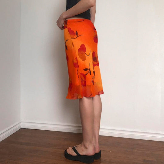 Damen schwingender Sommerrock mit floralen Mustern und leichtem Stoff EB