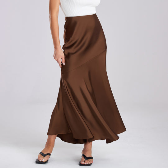 Damen Eleganter fließender Maxirock mit diagonaler Naht EB
