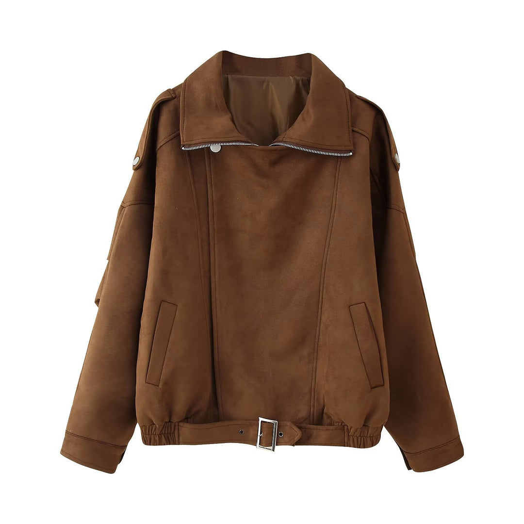 Damen Oversized Kunstjacke mit modischem Kragen EB