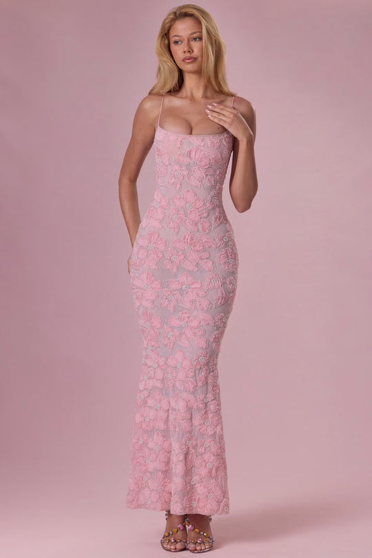 Damen Elegantes Maxikleid mit floralem Spitzenmuster EB