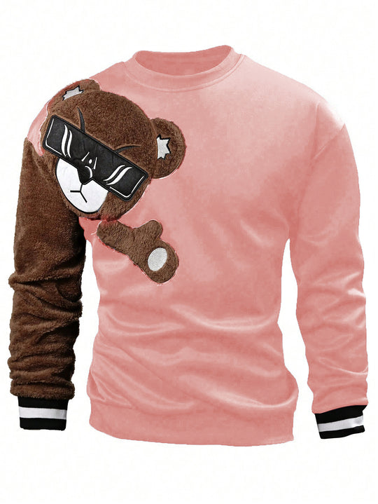 Herren Sweatshirt mit plüschiger Bärenapplikation EB