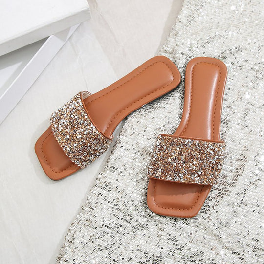 Damen Glamouröse Riemchen-Pantoletten mit funkelnder Strass-Applikation EB