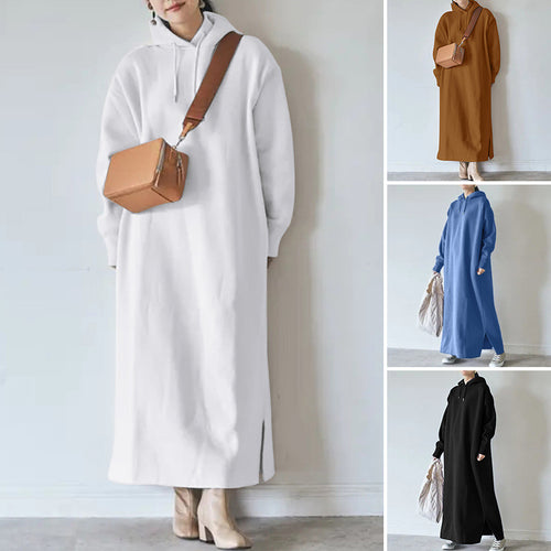Damen nan Oversize Kapuzenmaxikleid mit geradem Schnitt und Seitenschlitz EB