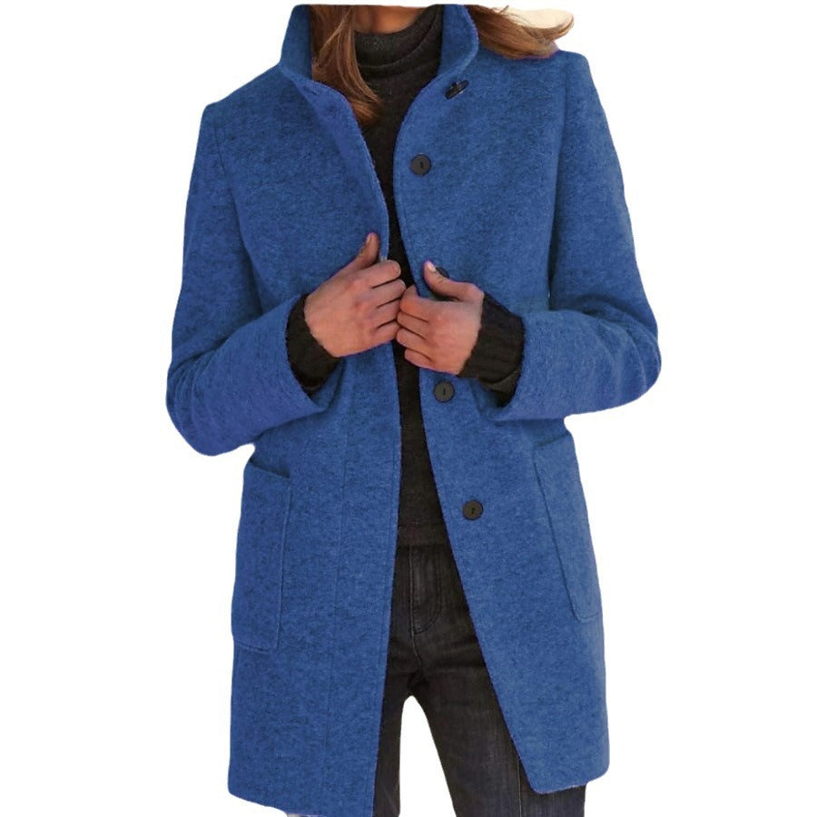 Damen Wollmantel mit eleganter Knopfdetail und praktischen Taschen EB