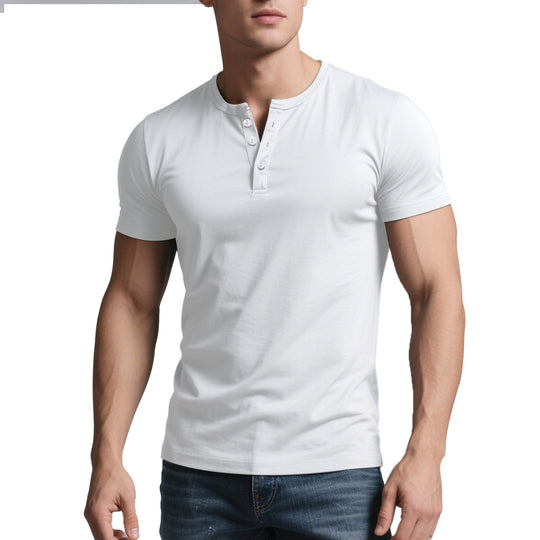 Herren nan kurzes Henley-Shirt mit dezenter Knopfleiste und figurbetontem Schnitt EB