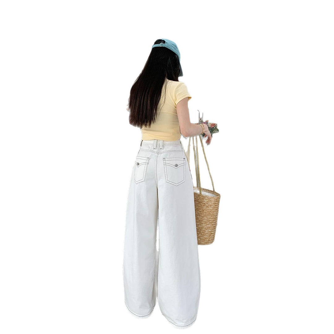 Damen weit geschnittene Denim-Hose mit hohem Bund und lässigem Schnitt EB
