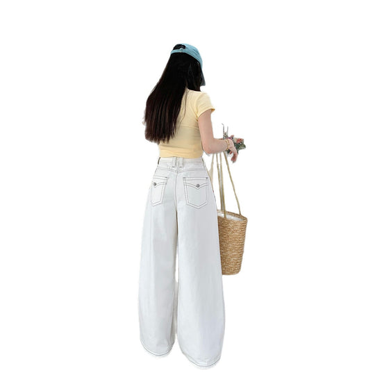 Damen weit geschnittene Denim-Hose mit hohem Bund und lässigem Schnitt EB