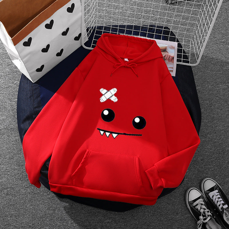 Damen nan Kapuzenpullover mit verspieltem Monstergesicht, Bandagen-Applikation und Kängurutasche EB
