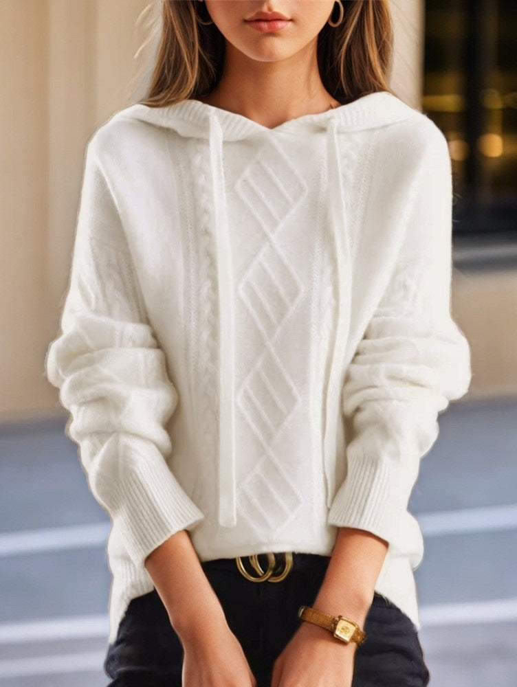 Damen nan kuscheliger Kapuzenpullover aus Kaschmirmischung mit Zopfmuster und Oversize-Schnitt EB