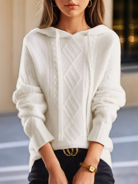 Damen nan kuscheliger Kapuzenpullover aus Kaschmirmischung mit Zopfmuster und Oversize-Schnitt EB