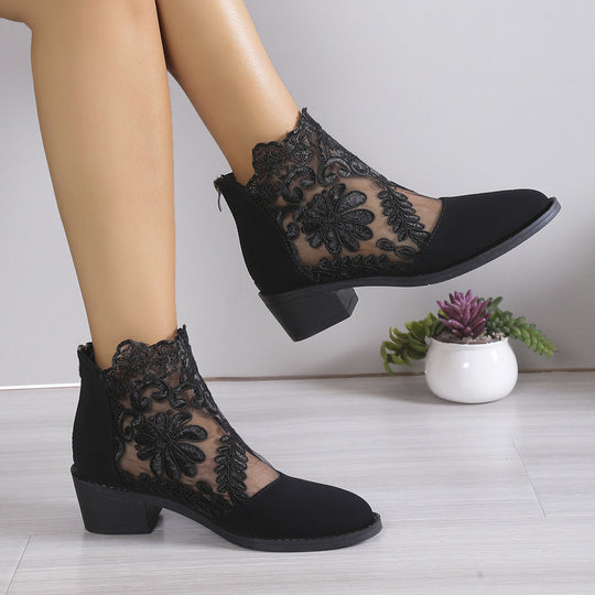 Damen modische Stiefeletten mit aufwendiger Spitzendecke EB