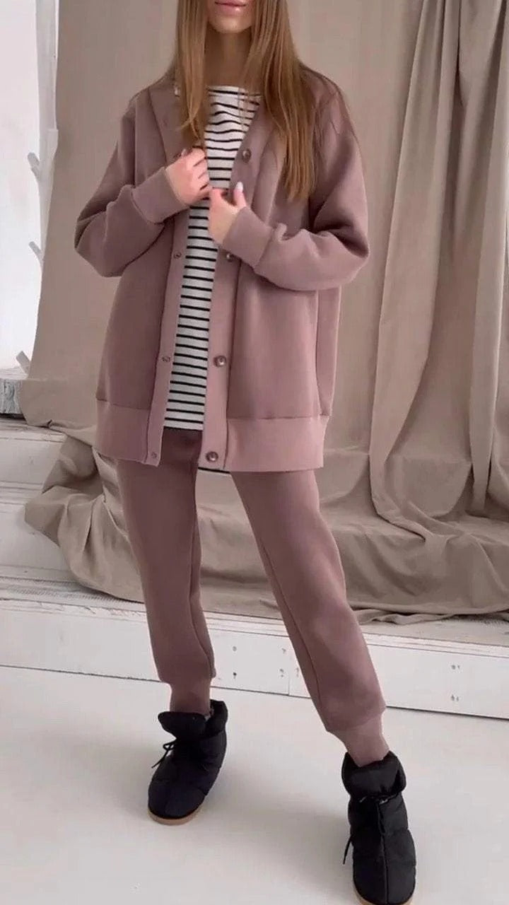 Damen lässige Oversized Sweatjacke mit Knöpfen EB