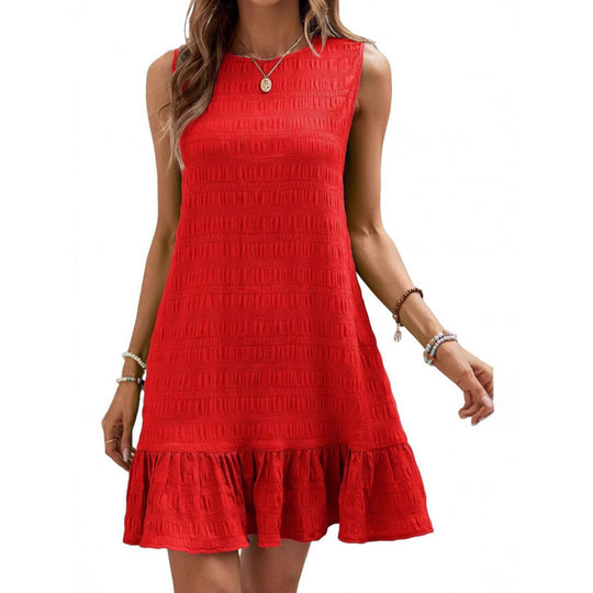 Damen lässiges Sommerkleid mit Rüschensaum und strukturiertem Stoff EB
