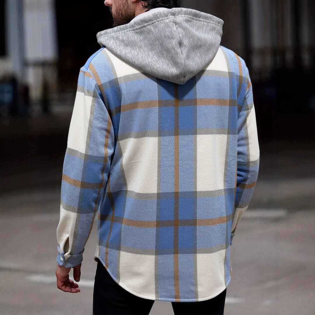 Herren Flanelljacke im lässigen Karomuster mit Kapuze und zwei Taschen EB