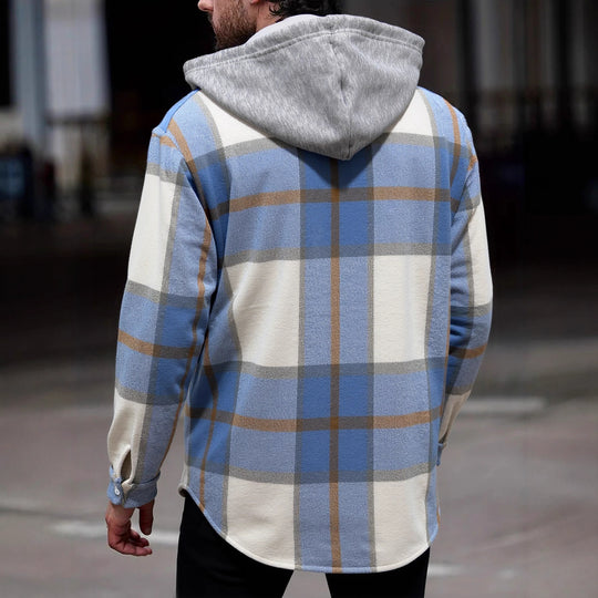 Herren Flanelljacke im lässigen Karomuster mit Kapuze und zwei Taschen EB