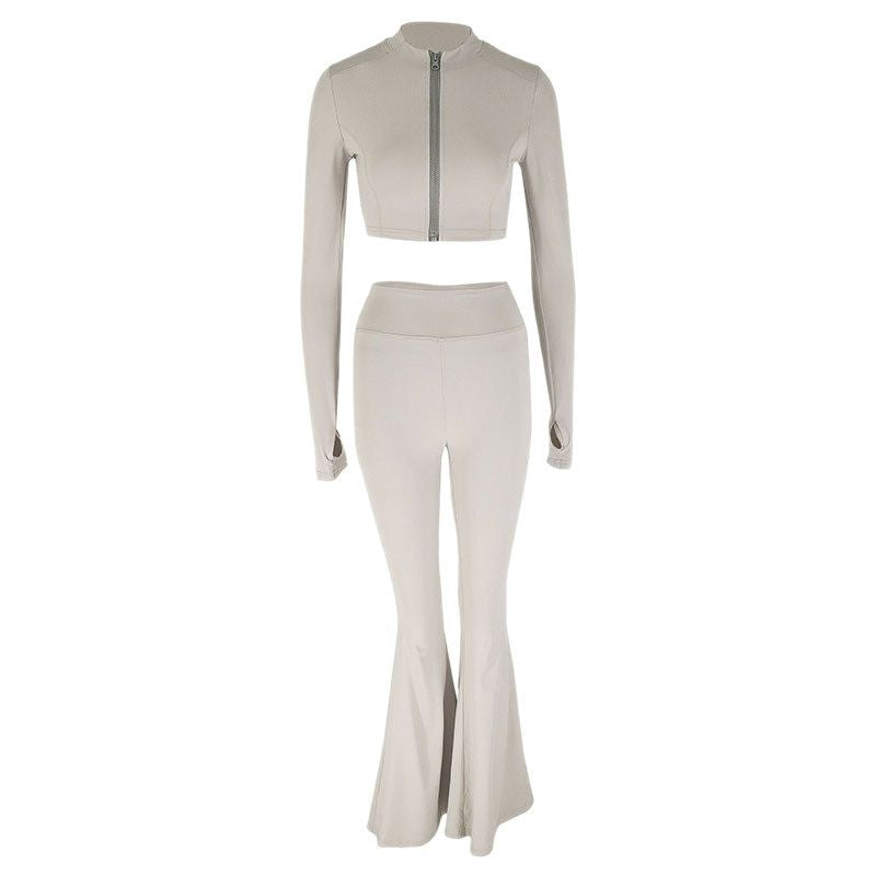 Damen Sportliches Set mit hohem Bund und zippered Crop-Oberteil EB