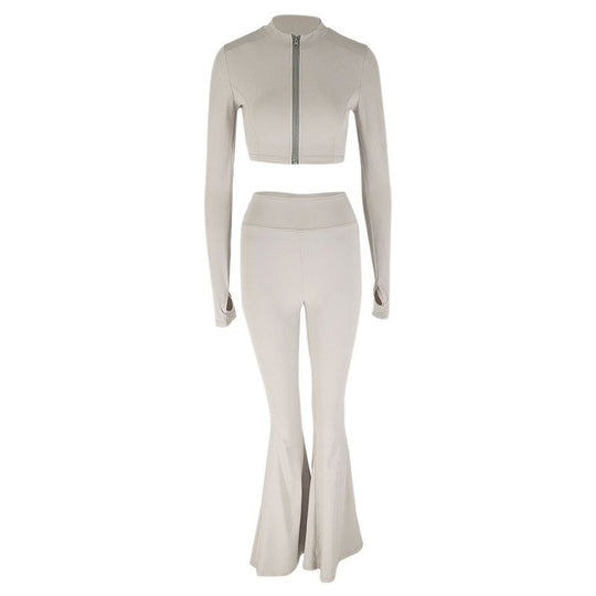 Damen Sportliches Set mit hohem Bund und zippered Crop-Oberteil EB