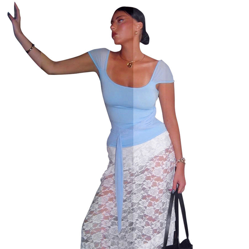 Damen figurbetontes Oberteil mit raffiniertem Wickeldesign EB