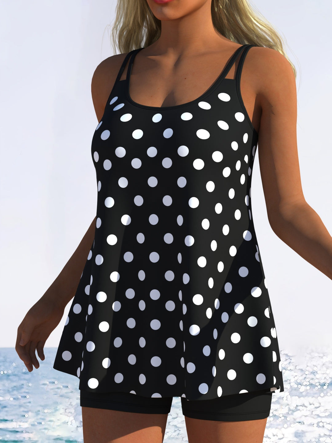 Damen Tankini mit verspieltem Streifenmuster und originellem Schnitt EB